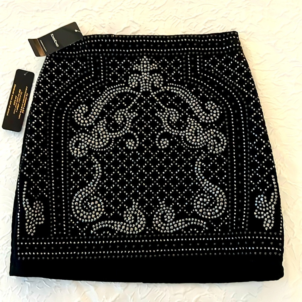 NWT Bebe Addiction XS Black Embellished Mini Skirt